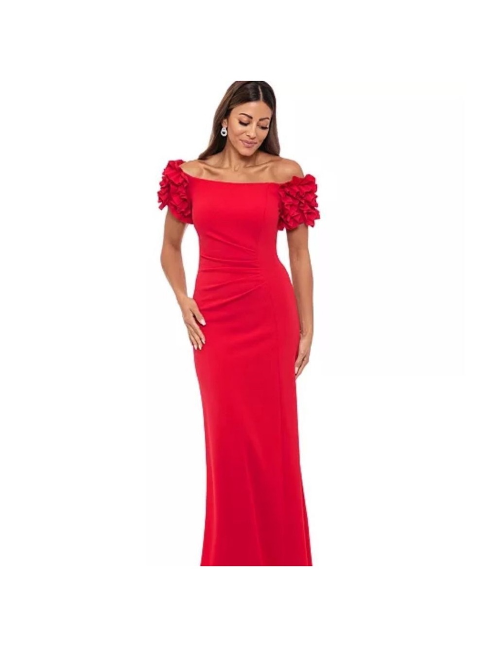 Xscape Red One-Shoulder Ruffle Sleeve Evening  Gown size 14